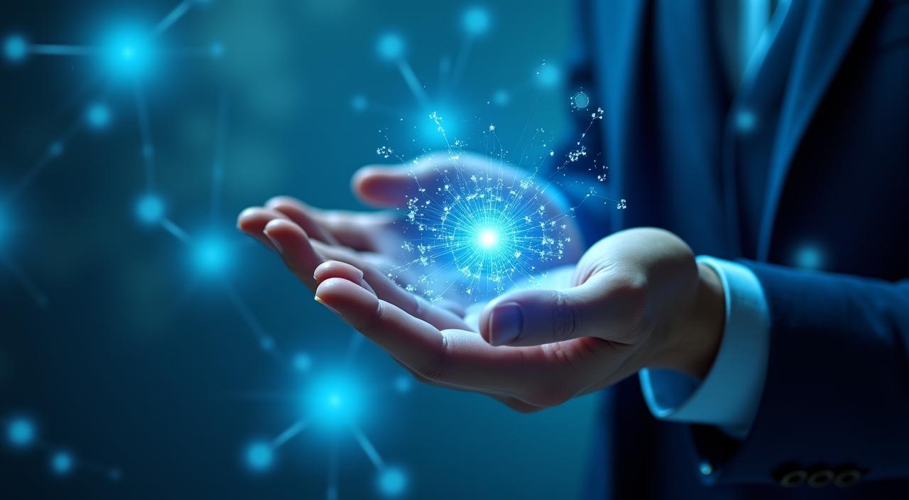 Abstract representation of a neural network being taught by a person